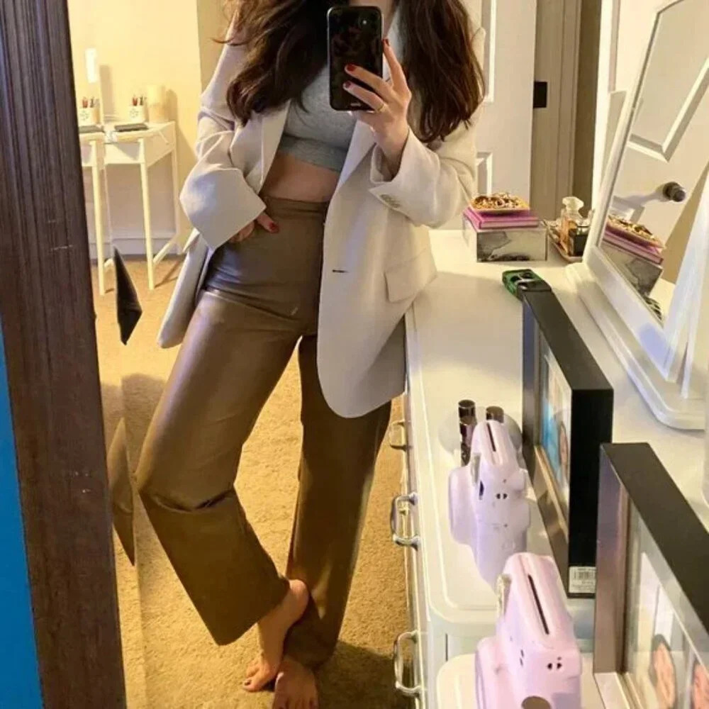 Aritzia Wilfred The Melina Pant High Waisted Vegan Leather Pants Constant Camel - Picture 2 of 10